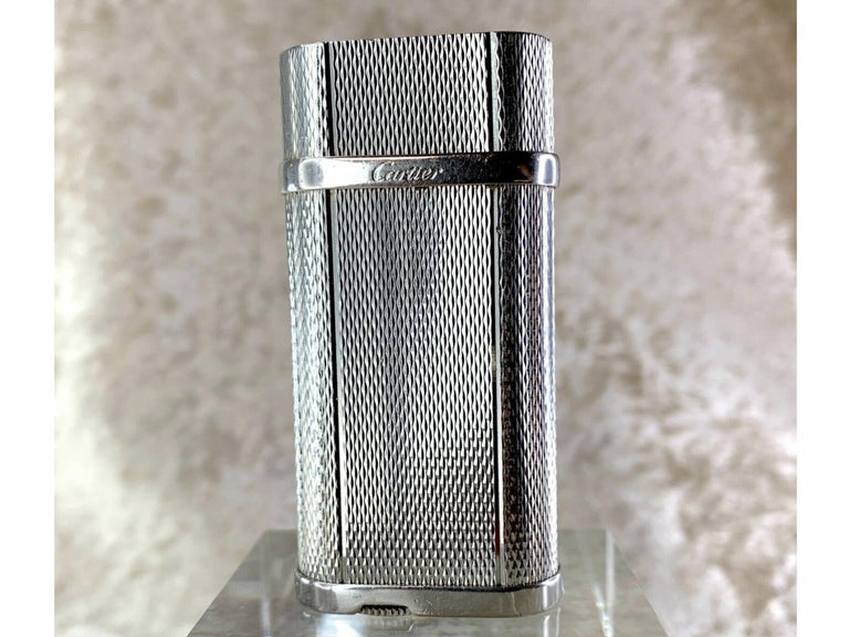 Le Must De Cartier Retro 80s Vintage Polished Silver & Platinum Lighter